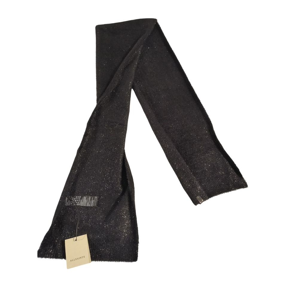 AllSaints Black Metallic Shimmer Knit Scarf Brand New With Tags ASWC536479C